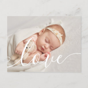 Carte Postale Faire-part Élégant Script Amour Photo de Bébé Chic Naissance
