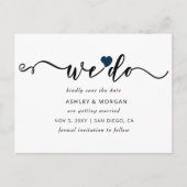 Carte Postale Faire-part Élégant script Coeur de la marine Nous faisons enr (Devant)