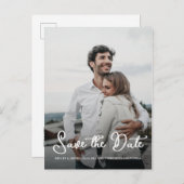 Carte Postale Faire-part Élégant Script Enregistrer la Date de Mariage Phot (Devant / Derrière)