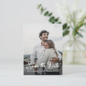 Carte Postale Faire-part Élégant Script Enregistrer la Date de Mariage Phot (Debout devant)