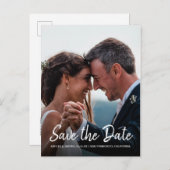 Carte Postale Faire-part Élégant Script Enregistrer la Date de Mariage Phot (Devant / Derrière)