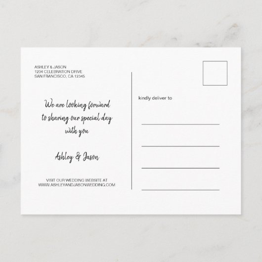 Carte Postale Faire-part Élégant Script Enregistrer la Date de Mariage Phot (Dos)