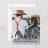 Carte Postale Faire-part Élégant Script Enregistrer la Date de Mariage Phot (Devant / Derrière)