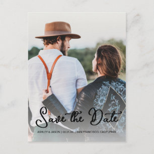 Carte Postale Faire-part Élégant Script Enregistrer la Date de Mariage Phot