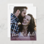 Carte Postale Faire-part Élégant Script Enregistrer la Date de Mariage Phot (Devant / Derrière)