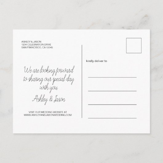 Carte Postale Faire-part Élégant Script Enregistrer la Date de Mariage Phot (Dos)