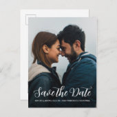 Carte Postale Faire-part Élégant Script Enregistrer la Date de Mariage Phot (Devant / Derrière)