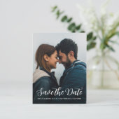 Carte Postale Faire-part Élégant Script Enregistrer la Date de Mariage Phot (Debout devant)