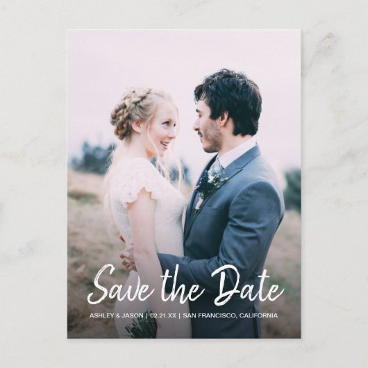 Carte Postale Faire-part Élégant Script Enregistrer la Date de Mariage Phot (Devant)
