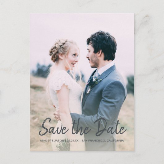 Carte Postale Faire-part Élégant script Enregistrer la date Fiançailles pho (Devant)