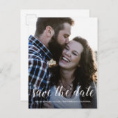 Carte Postale Faire-part Élégant script Enregistrer la date Fiançailles pho (Devant / Derrière)