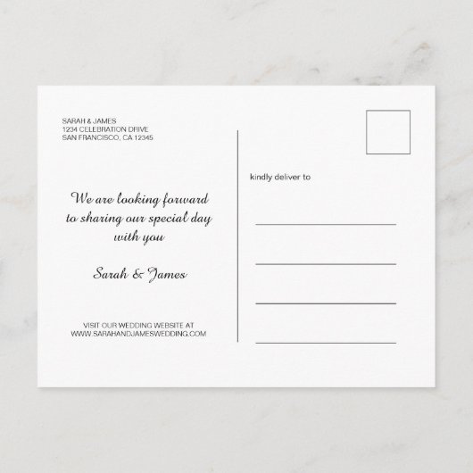 Carte Postale Faire-part Élégant script Enregistrer la date Fiançailles pho (Dos)