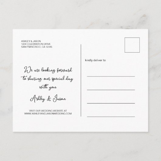 Carte Postale Faire-part Élégant script Enregistrer la date Fiançailles pho (Dos)