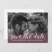 Carte Postale Faire-part Élégant Script Enregistrer la Date Photo de Fiança (Devant / Derrière)
