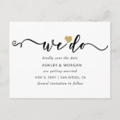 Carte Postale Faire-part Élégant Script Gold Heart Nous faisons enregistrer (Devant)