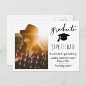 Carte Postale Faire-part Élégant Script Graduate Enregistrer La Date Grad P (Devant / Derrière)