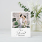 Carte Postale Faire-part Elegant Script Just Married Elopement Photo Announ (Debout devant)