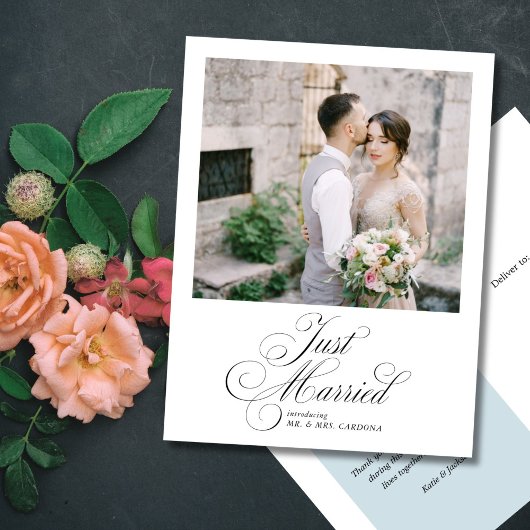 Carte Postale Faire-part Elegant Script Just Married Elopement Photo Announ