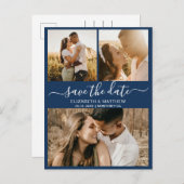 Carte Postale Faire-part Élégant Script Marine Photo Budget Enregistrer La  (Devant / Derrière)