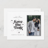 Carte Postale Faire-part Élégant Script moderne Black White Art Design Phot (Devant / Derrière)