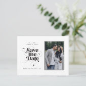 Carte Postale Faire-part Élégant Script moderne Black White Art Design Phot (Debout devant)