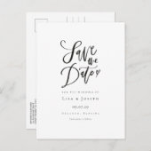 Carte Postale Faire-part Élégant script noir et blanc Enregistrer la date (Devant / Derrière)