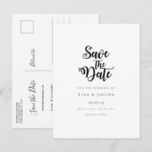 Carte Postale Faire-part Élégant Script Noir et Blanc Save the Date (Devant / Derrière)