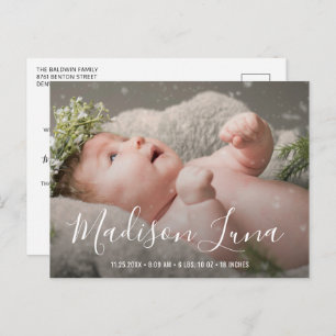 Carte Postale Faire-part Élégant Script Nom bébé fille photo naissance