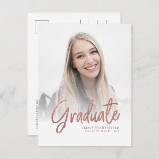 Carte Postale Faire-part Élégant Script Photo Graduation 2025 (Devant / Derrière)