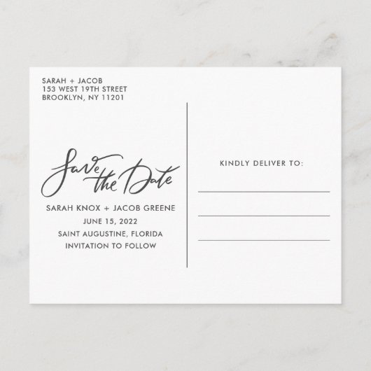 Carte Postale Faire-part Élégant script photo mariage Enregistrer la date (Dos)