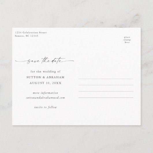 Carte Postale Faire-part Élégant Script photo mariage Enregistrer la date (Dos)