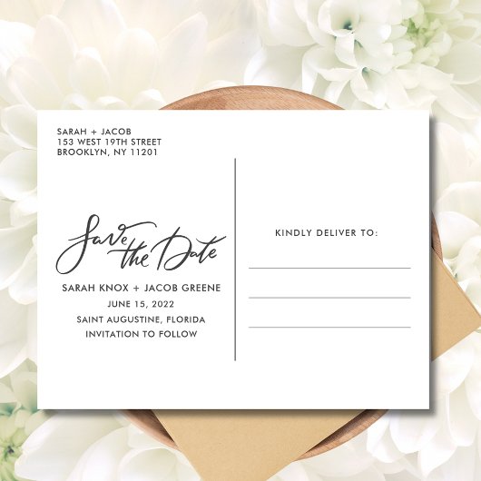 Carte Postale Faire-part Élégant script photo mariage Enregistrer la date