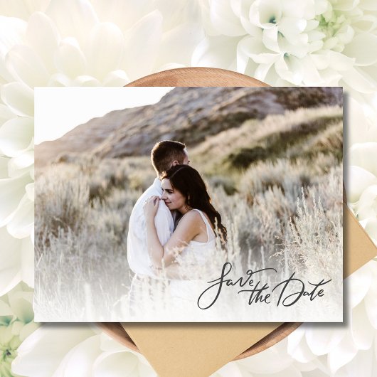 Carte Postale Faire-part Élégant script photo mariage Enregistrer la date