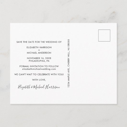 Carte Postale Faire-part Élégant Script photo mariage Enregistrer la date (Dos)