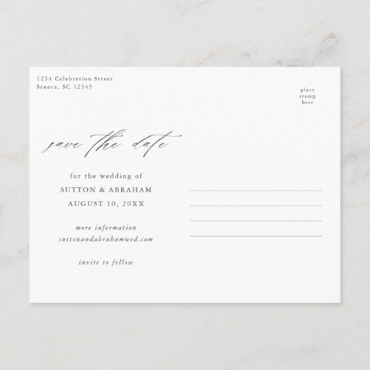 Carte Postale Faire-part Élégant Script photo mariage Enregistrer la date (Dos)