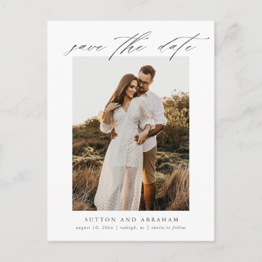 Carte Postale Faire-part Élégant Script photo mariage Enregistrer la date (Devant)