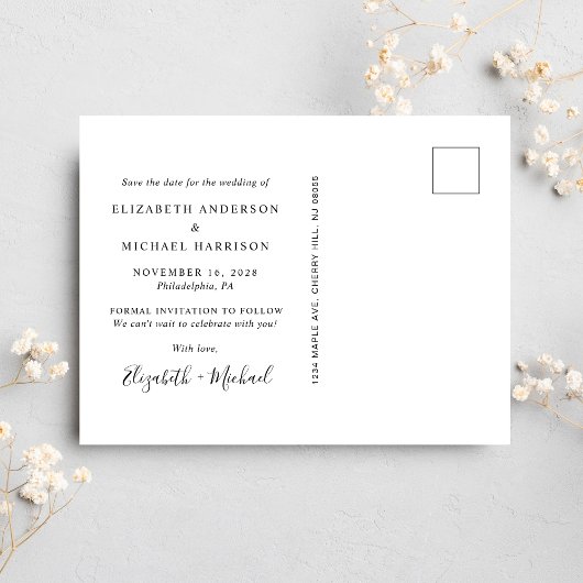 Carte Postale Faire-part Élégant Script Photo Overlay Enregistrer La Date