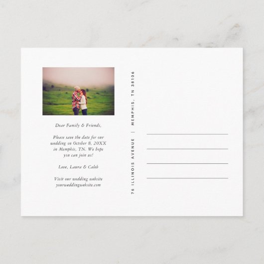 Carte Postale Faire-part Élégant Script Photo Overlay Enregistrer la date (Dos)