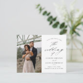 Carte Postale Faire-part Élégant Script Photo Wedding Enregistrer La Date (Debout devant)