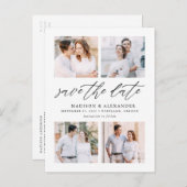 Carte Postale Faire-part Élégant Script Quatre Collage Photo Enregistrer La (Devant / Derrière)