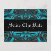 Carte Postale Faire-part Élégant Scroll Turquoise Damask Enregistrer La Dat (Devant)