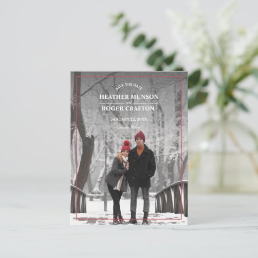 Carte Postale Faire-part Élégant Simple Bordure Photo Mariage Enregistrer l (Debout devant)