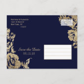 Carte Postale Faire-part Elégant Simple Gold Navy Blue Floral Enregistrer l (Dos)