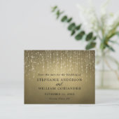 Carte Postale Faire-part Elégant String Lights Gold Enregistrer la date STD (Debout devant)