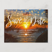 Carte Postale Faire-part Elégant String Lights Sunset Summer Beach Mariage (Devant)