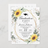 Carte Postale Faire-part Élégant Sunflower Eucalyptus Graduation Party (Devant / Derrière)