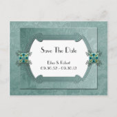 Carte Postale Faire-part Elégant Turquoise Damask Anniversaire Enregistrer  (Devant)