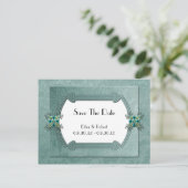 Carte Postale Faire-part Elégant Turquoise Damask Anniversaire Enregistrer  (Debout devant)
