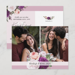 Carte Postale Faire-part Élégant Vintage Fleurs Mauve Poussiéreux Faire-Par