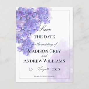 Carte Postale Faire-part Elégant violet Aquarelle Succulent Mariage